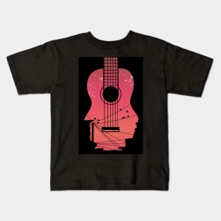 Guitar with Beautiful Sunset Scenery Kids T-Shirt